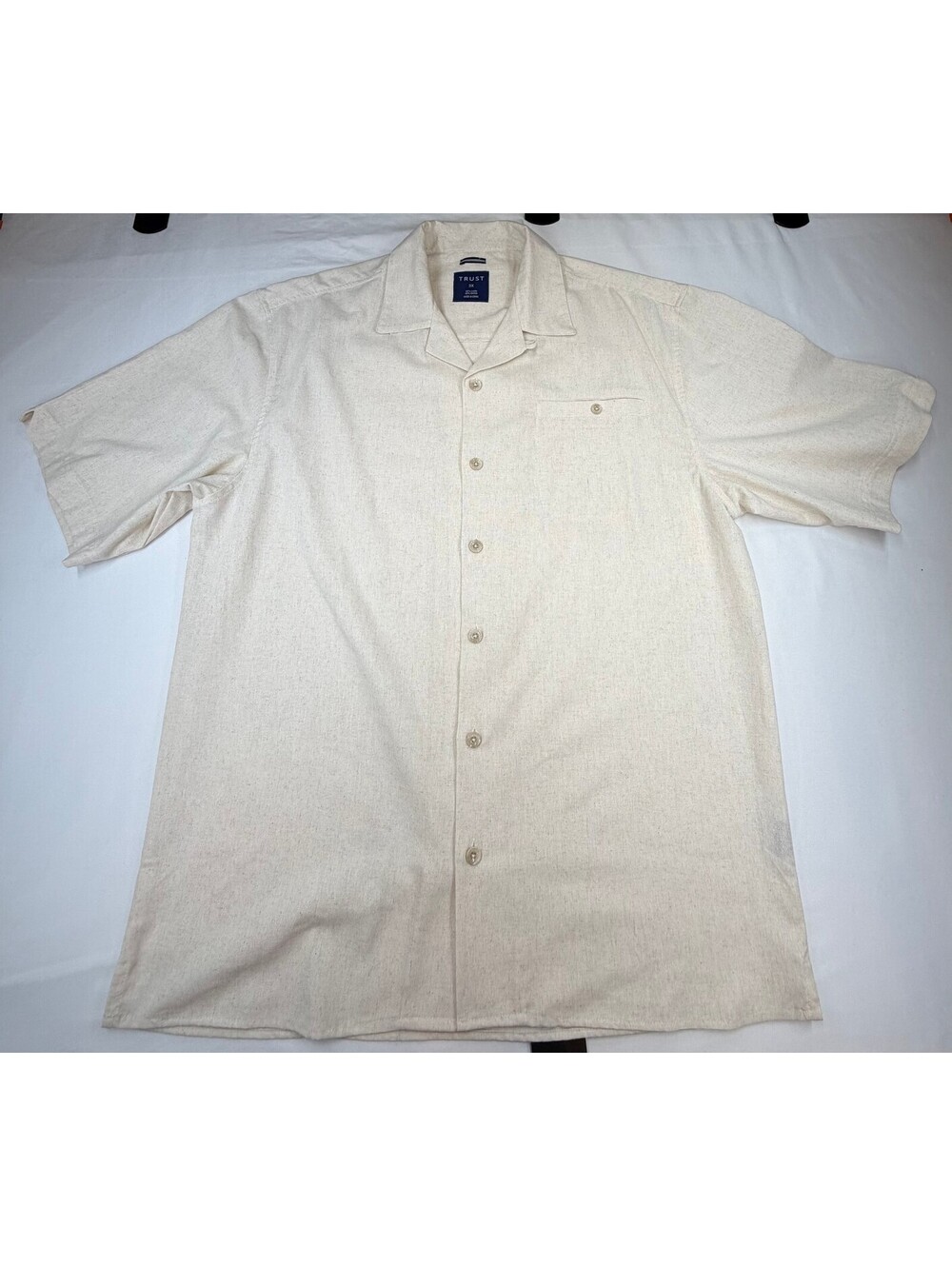 Trust Men's Button Down Shirt Linen Short Sleeve Cuban Collar Size 3X Beige